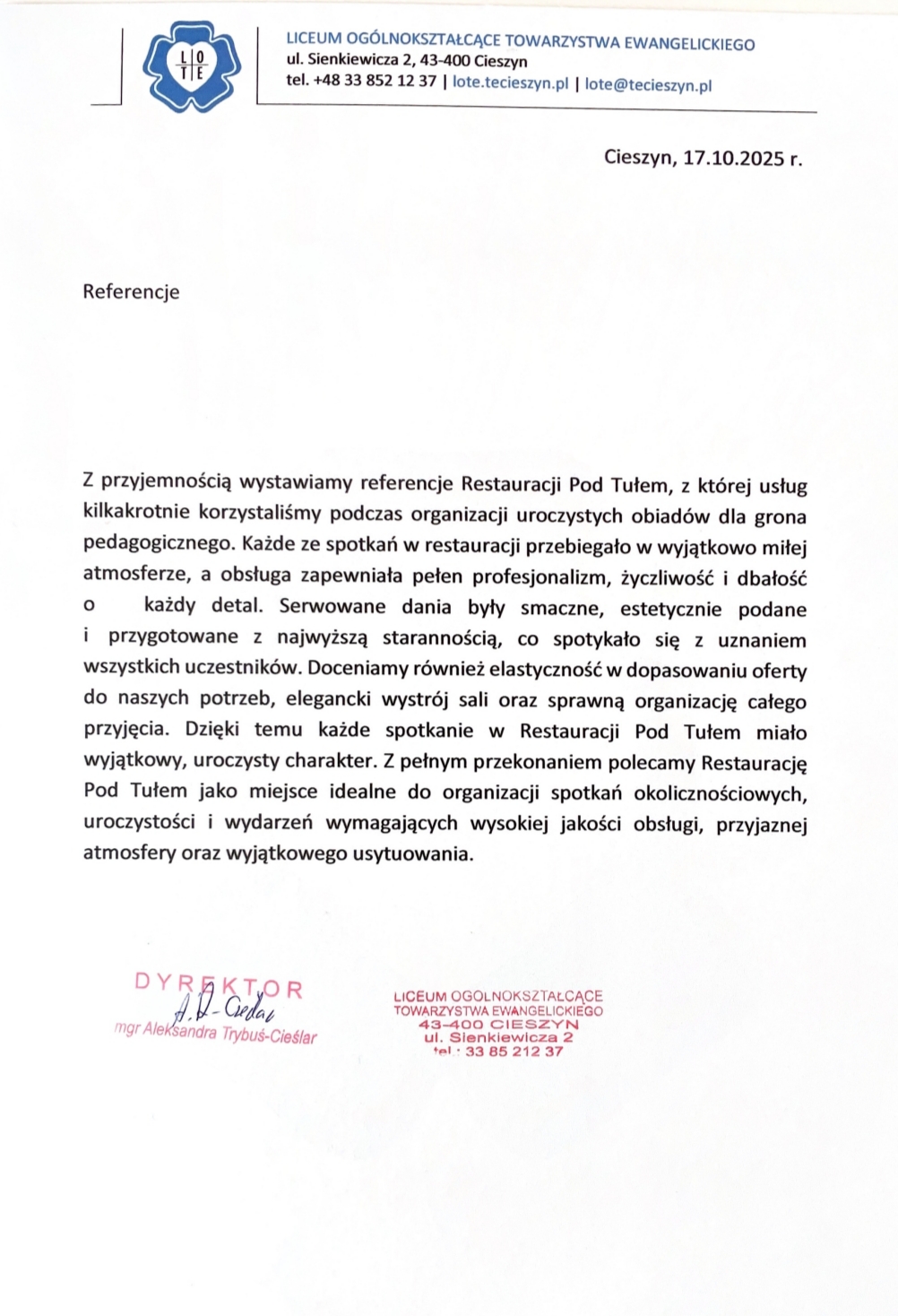 Pod Tułem, wesela, imprezy, catering - referencje 2 (1)